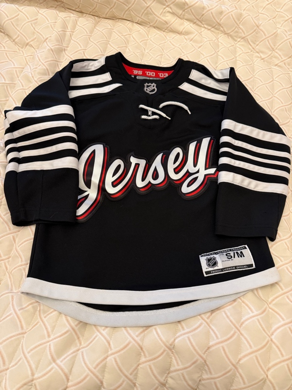 NFL Kids Black Jersey Lace-Up Hockey Top with White & Red Accents